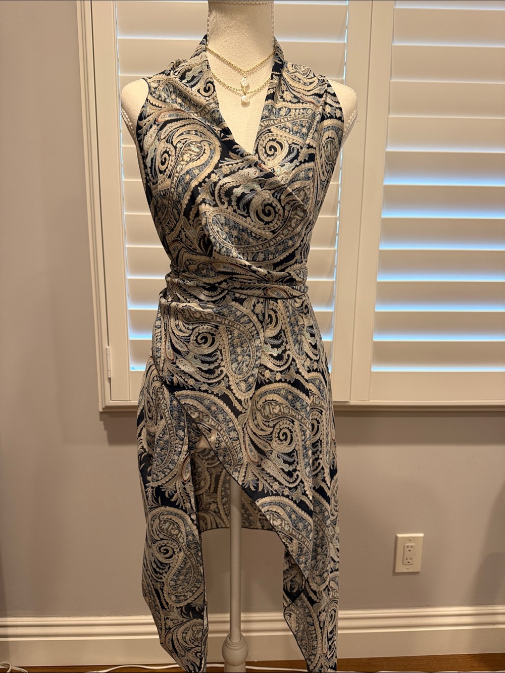Vintage Navy and Cream Paisley scarf top